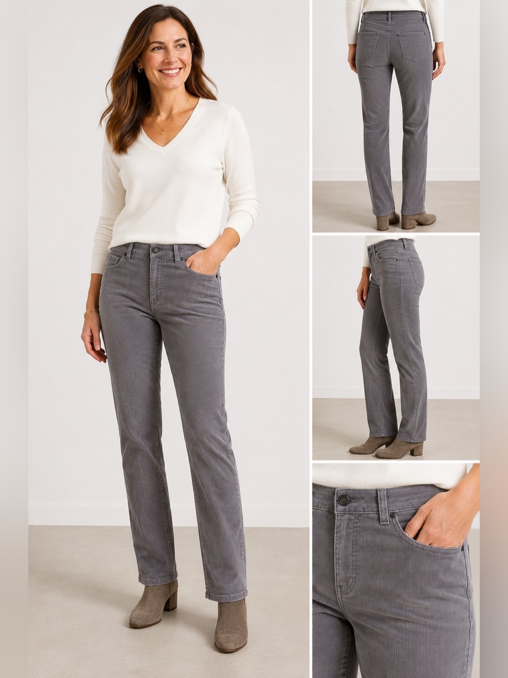 Talbots Gray Corduroy Straight Leg Pants Women’s Size 10 Stretch 5-Pocket
